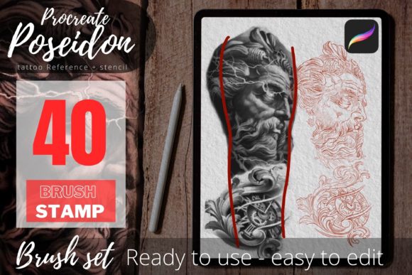 Poseidon Tattoo Stencil: Digital Art Guide